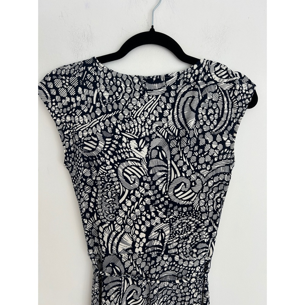 Chaps Womens Navy Blue White Abstract Print Sleeveless Faux Wrap Dress Small - Picture 7 of 10